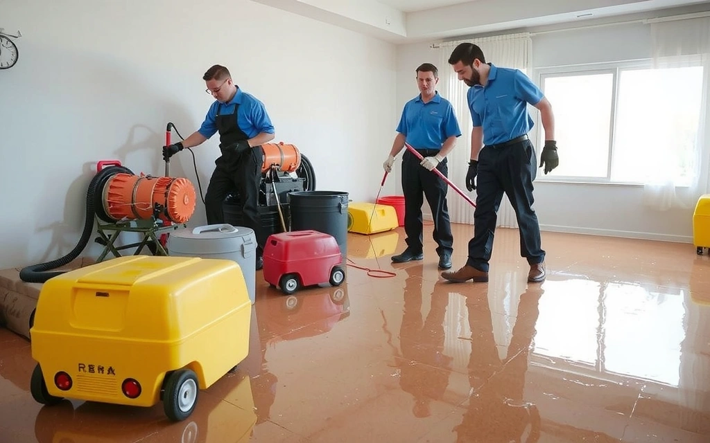 Specializovaný tým provádí úklid a vysoušení po záplavách, s profesionálním vybavením a opatrností.