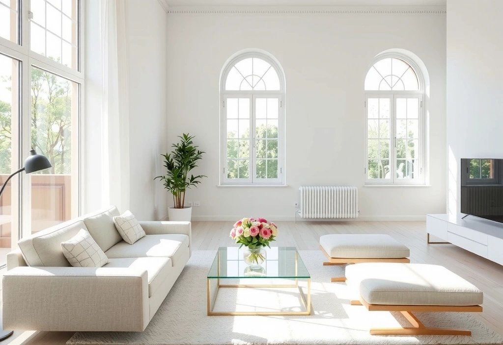 Uklizený obývací pokoj s moderním designem