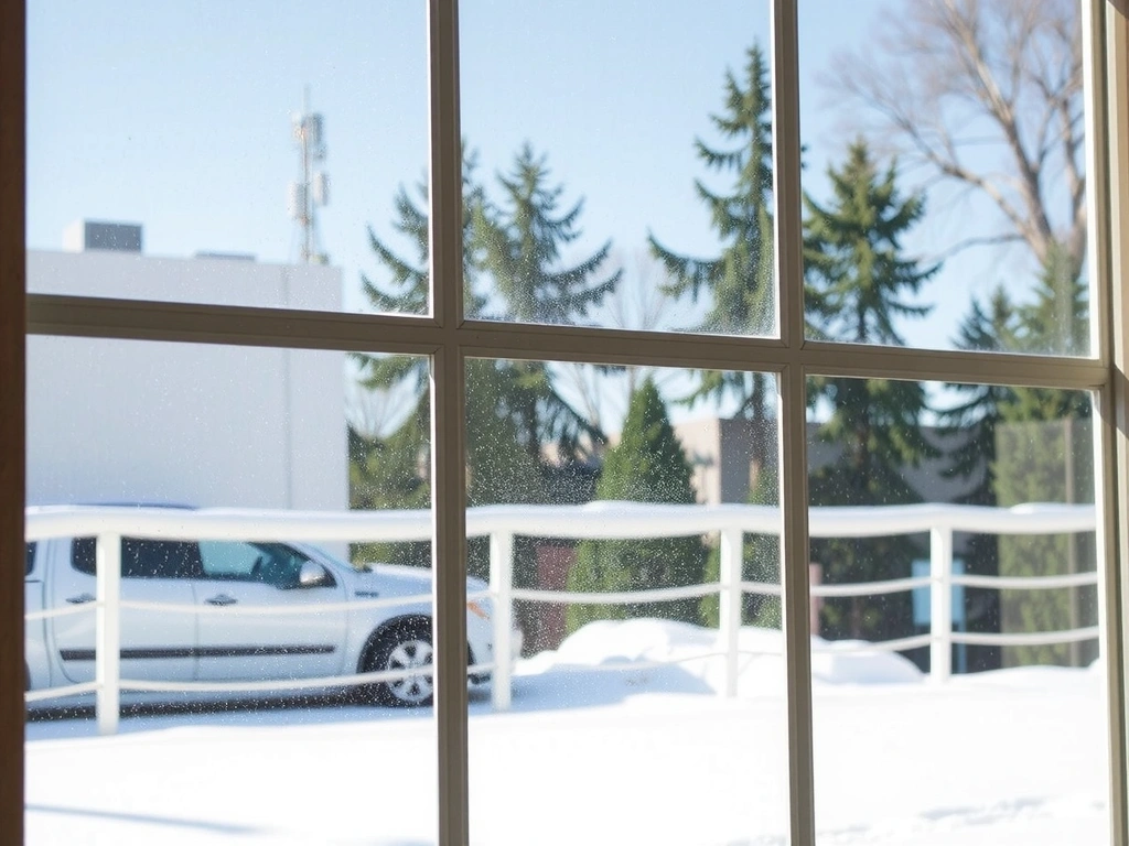 Detail čistého okna s jasným výhledem ven, bez šmouh.