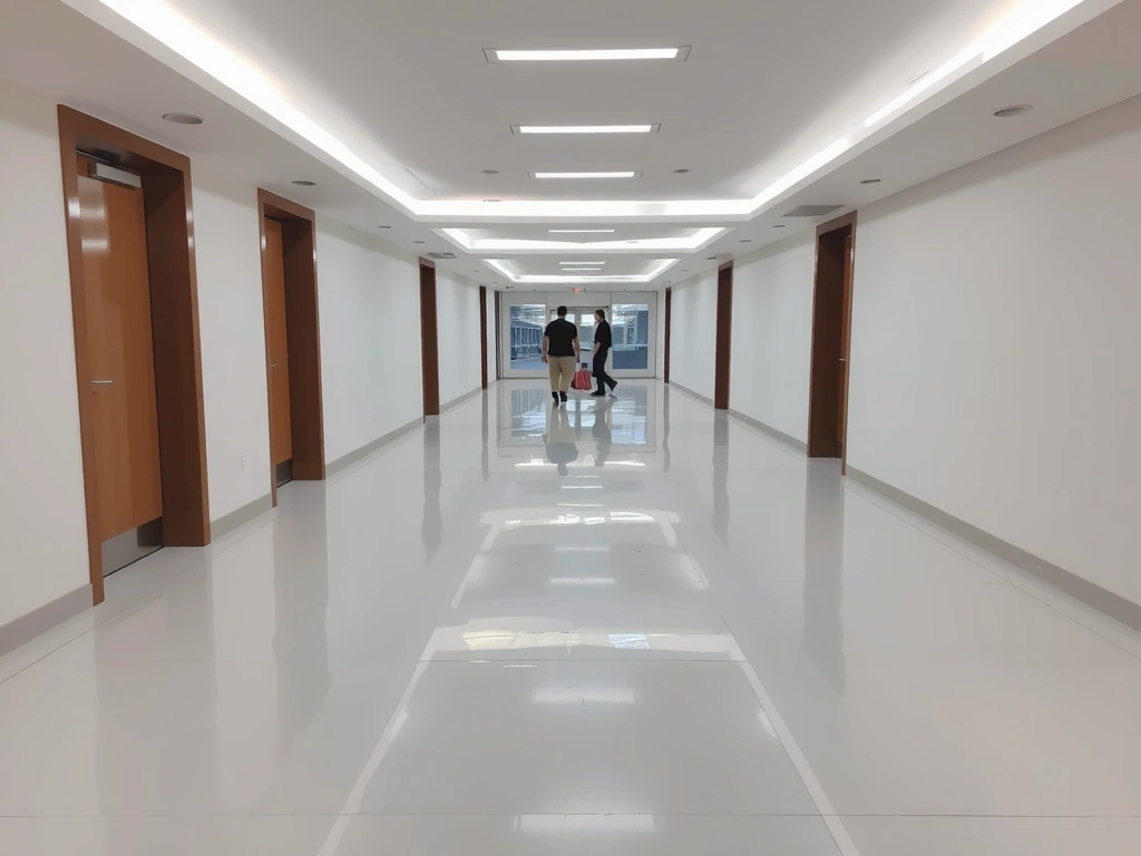 Zářivě čistá podlaha v chodbě s vysokým leskem.