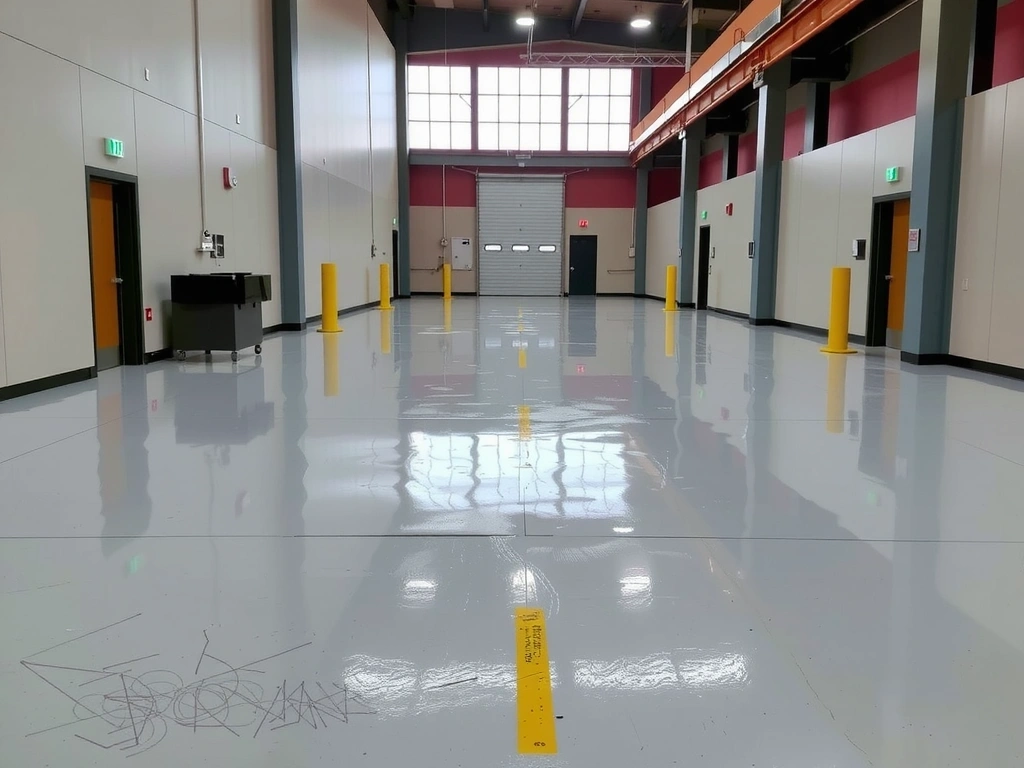 Čistá podlaha v průmyslové hale, bez šmouh a nečistot.